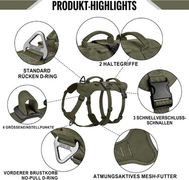 Шлейка для собак OneTigris T-Bone тактична, зелена, M (14-27 кг) - для полювання, прогулянок, тренувань