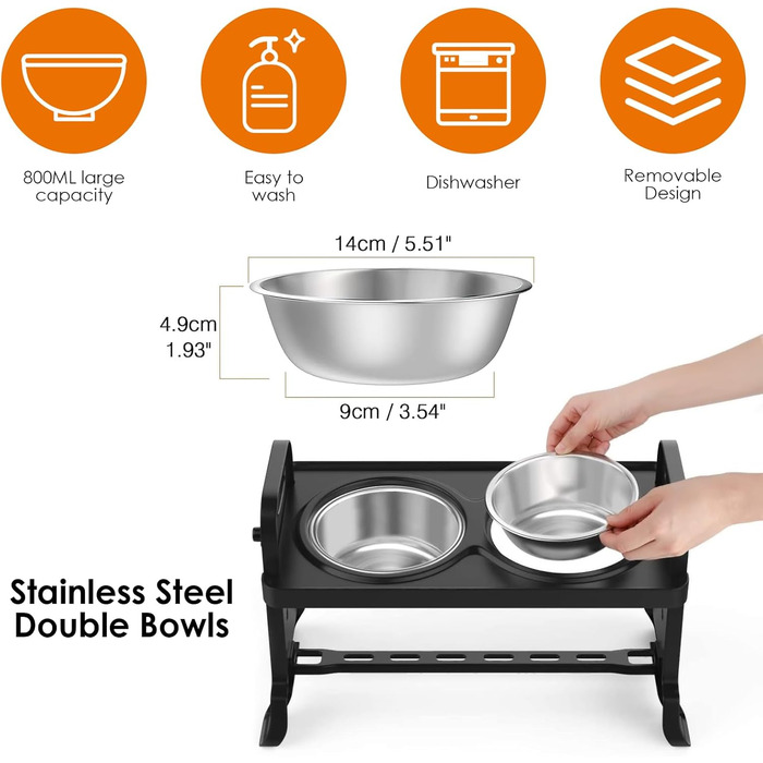 Підвищена годівниця для собак Felenny, регульована висота, 4 рівні, без розливання, повільний диспенсер води для собак та котів