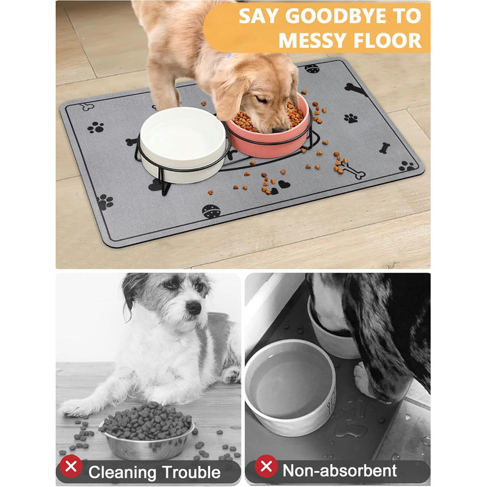 Килимок під миску для собак та котів, сірий, 30x50 см, з принтом 'I love my fur Baby'