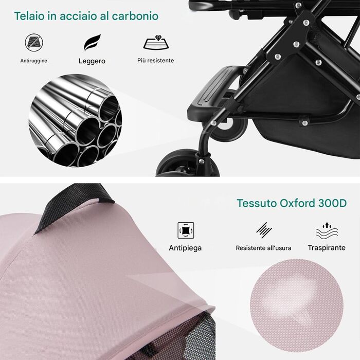 Дитяча та переносна візок для тварин BAKAJI 2 в 1, 40 кг, знімний кошик для перенесення та зберігання (Рожевий)