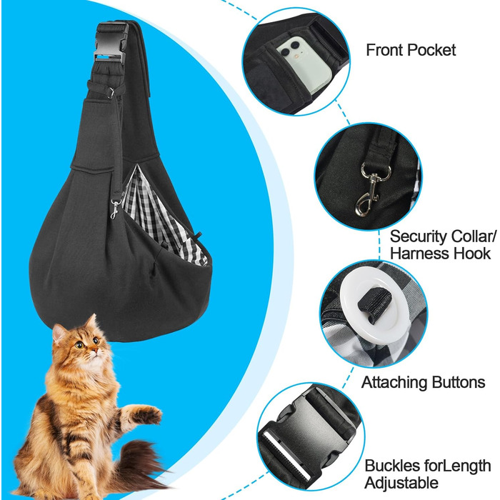 Сумка-переноска для собак, регульована, до 10 кг – зручна, для активного відпочинку з собаками та котами, для виїздів та прогулянок (чорна)