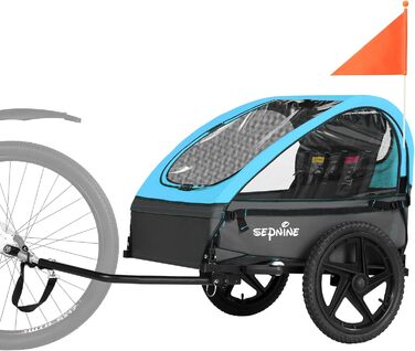 Дитячий велопричіп Sepnine для 2 дітей, від 12 місяців, з 5-точковим ременем та сумками, синій BT609