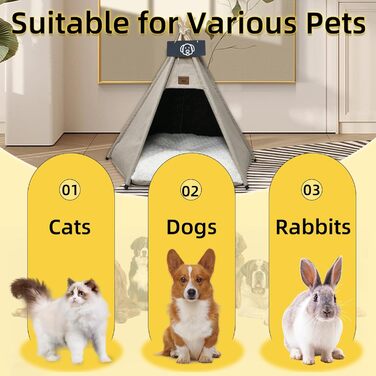 Тіпі для котів і собак Vinnypet, знімний і праний, з плюшевою подушкою, будиночок для домашніх тварин 40x40x50 см
