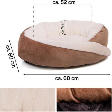 Кругле ліжко для собак Wallace & Jones Grace - зручний лежак для собак середніх порід | М'яке ліжко з бортиками, неслизьке | Колір коричнево-бежевий | Розмір M | 60 x 60 x 18 см