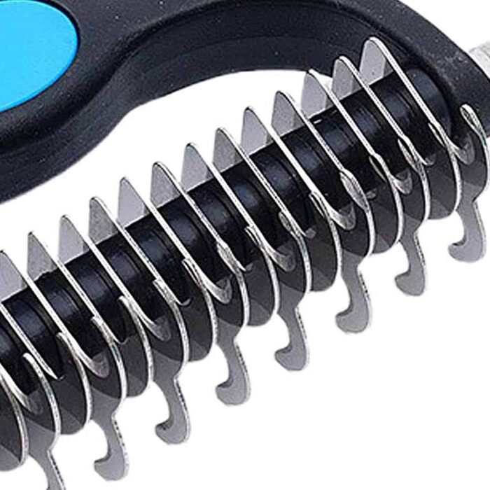 Двостороння щітка для видалення підшерстка собак та котів - синього кольору