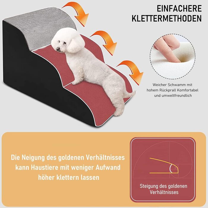 Сходинки для собак Caliyo, 2 сходинки, для маленьких собак та котів, 26 см, знімний чохол, неслизька підставка, для ліжка, дивану, авто (55×40×26см), сірий колір