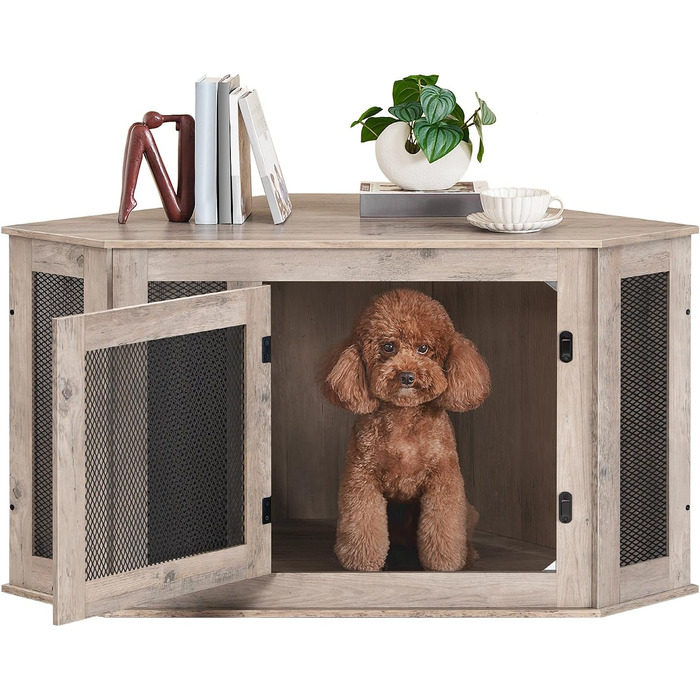 Клітка для собак Eck Möbel, Будка для собак для дому, для використання в приміщенні, 113 x 60 x 60 см, клітка для малих та середніх собак, багатофункціональна, у вінтажному стилі, з ефектом пошкодженого дерева, колір Беж ADCWT0801