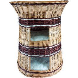 Плетене котяче ліжко з лози, 3-ярусне, з подушкою бежевого кольору