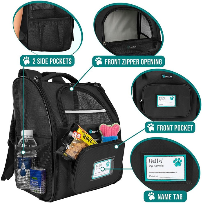 Рюкзак для кота PetAmi - переноска для тварин, рюкзак для собак, кошенят, кемпінгу, чорний