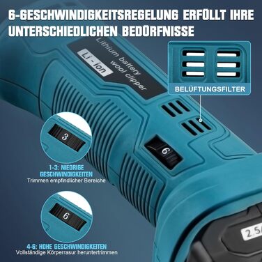 Акумуляторна машинка для стрижки коней, 500W, 6 швидкостей, професійна, сумісна з Makita 18V