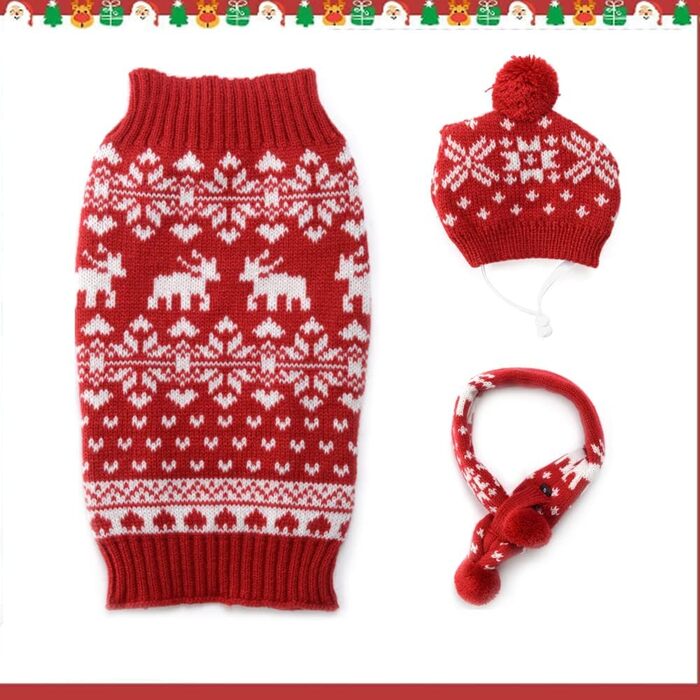 Святковий новорічний пуловер для собак Schalmütze Set, теплий зимовий костюм для тварин (S, червоний)