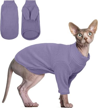 Тепла жилетка для безшерстних котів з високим коміром, фіолетового кольору (L)