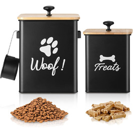 Контейнери для собачих ласощів 2 шт., Металеві банки для корму для собак з герметичними кришками, Чорний колір, 24 × 18 × 24,5 см