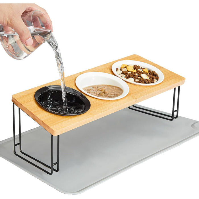 Набір мисок для котів Ousiya Katzennapf Erhöht (3 шт.) з кераміки з підставкою з силікону, 15° нахил, для оптимальної постави при годуванні, запобігає блювоті