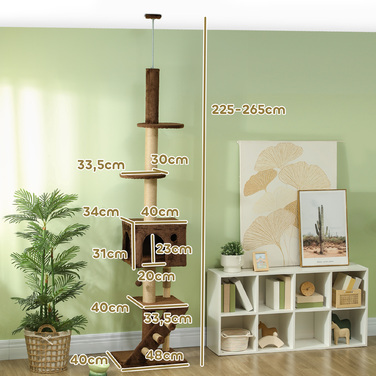 PawHut Cat Tree Стеля висока, Cat Tree, 225-265 см Кігтеточка для кішки з котячою печерою, дряпаючі стовбури, Play Ball, Меблі для кішок із захистом проти нахилу, коричневий | Аосом