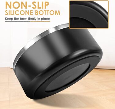 Миски для собак IKITCHEN з нержавіючої сталі, подвійні стінки, 1,8 л, чорні, для корму та води, з гумовим дном