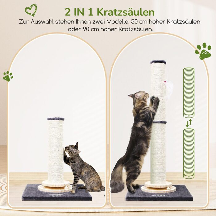 Котячий комплекс Globlazer XXL: стабільна стійка 90х50 см з іграшками, товстий стовпчик з сизалю, іграшковий м'ячик, для великих котів (SC35, темно-сірий)