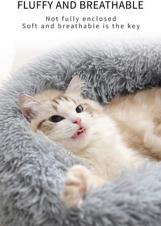 Кругле плюшеве ліжко для домашніх тварин у формі пончика, 50 см, бежеве. Підходить для собак та котів. Вологостійке дно.