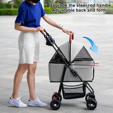 Дитяча коляска для собак з 4 колесами, до 22,7 кг, складна, з сумкою та регульованою ручкою