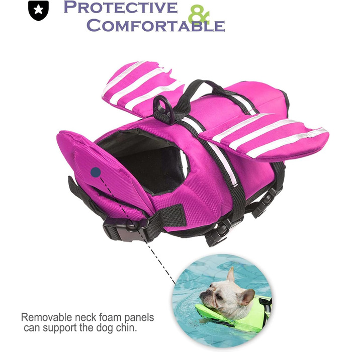Рятувальний жилет для собак з плавниками, для собак з проблемами підборіддя, легкий та безпечний для водних видів спорту, з ручкою та світловідбиваючими елементами для малих, середніх та великих собак (L, Рожевий)