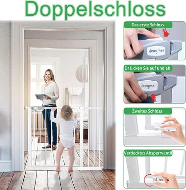 Захисне ворота для дитячих воріт HENGMEI - автоматичне закриття, без свердління, 95-105 см, білий