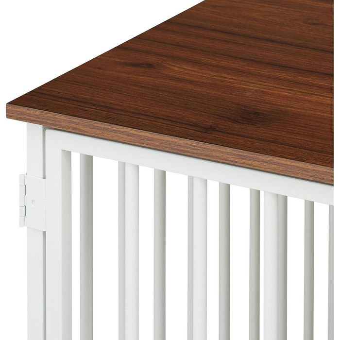 Клітка для собак Relaxdays, для дому, HBT: 65,5x102x60 см, 2 обертові миски, собача будка з виглядом дерева, МДФ & сталь, (білий/коричневий)