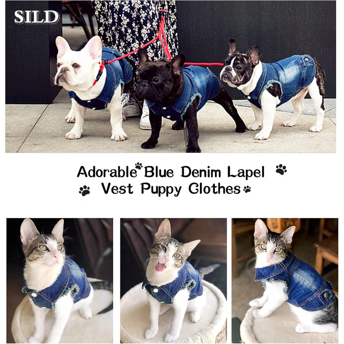 Комбінезон для собак та котів SILD Cool Vintag Washd Dnim Jack Jumpsuit, блакитний, 6 стилів, XS-XXL