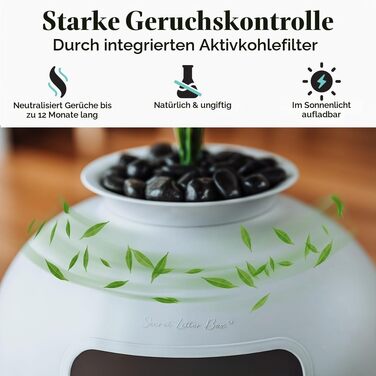 Прихований лоток для котів Bundle & Bliss з контролем запаху, декоративним озелененням, вугільним фільтром та натуральним камінням, біло-зелений
