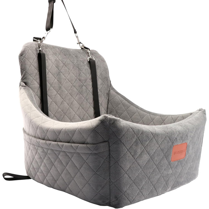 Автокрісло для собак середніх порід, переноска для тварин у авто з фіксатором ременя безпеки, знімне та пральне, з регульованими ременями, 3 ремені (Сірий)