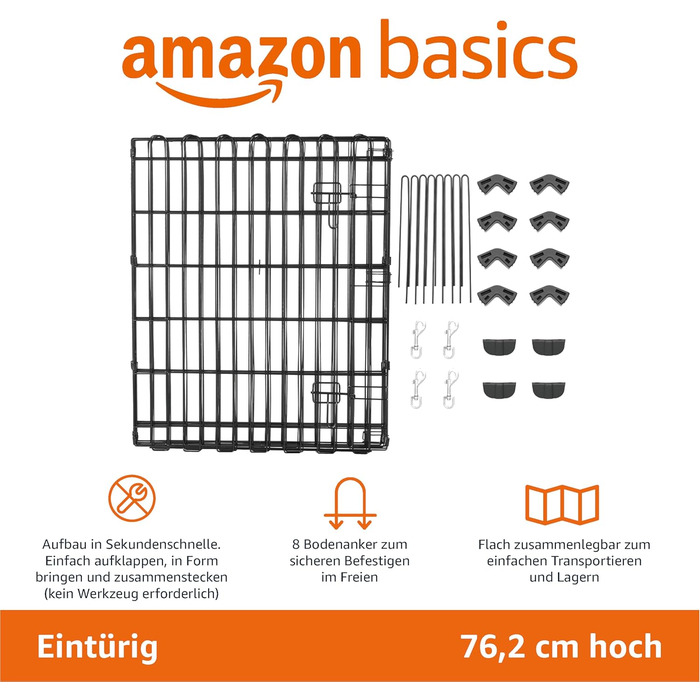 Складаний металевий вольєр Amazon Basics для собак і домашніх тварин, восьмикутний, квадратний, прямокутний, з дверима, 152.4×152.4×76.2 см, чорний