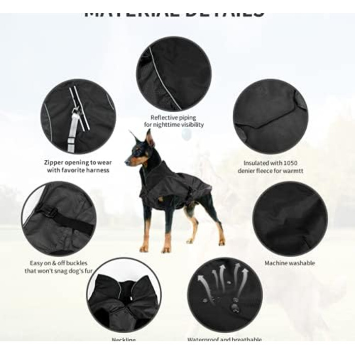 Водонепроникний зимовий теплий дощовик для собак, куртка для собак, вітронепроникний дощовик з флісовою підкладкою, теплий дощовик для собак великих порід - XL, чорний