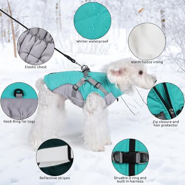 Водонепроникний зимовий одяг для собак Poseca: теплий зимовий одяг з інтегрованим шлейкою (зелений, L)