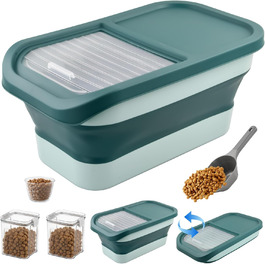 Контейнер для корму для собак та котів, 7 кг, зелений. Набір: 2 контейнери, мірна склянка, ложка