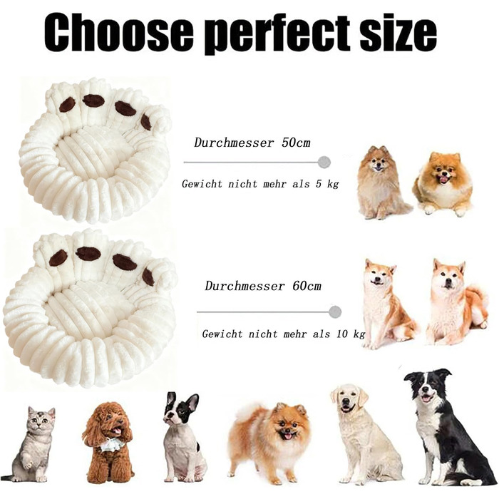 М'яке ліжко для домашніх тварин: ліжко для собак та котів у формі лап ведмедя, діаметр 60 см, бежеве