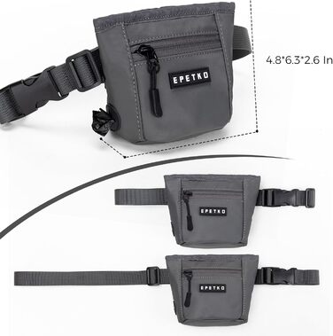 Сумка для ласощів для собак з металевим кліпом для ременя, міцна застібка-магніт, велика місткість, диспенсер для пакетів для екскрементів (темно-сірий)