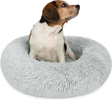 Кругле собаче ліжко Normani для великих та маленьких собак - ергономічна подушка-доннат - диванчик для собак з високим бортиком (Світло-сірий, 80x80x24 см)