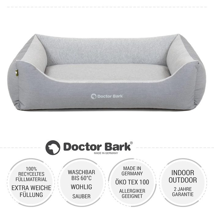 Ліжко для собак середніх порід Doctor Bark GreenLabel - м'яке та зручне, 97x75 см, сірий