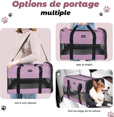 Транспортна сумка для котів та собак Zavothy, дихаюча, складна, з регульованим плечовим ременем, знімний плюшевий килимок (фіолетовий, L)