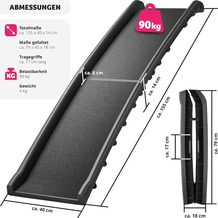 Рампа для собак tectake®: складана, протиковзна, до 90 кг, захист багажника авто, для підйому на ліжко, диван, сходи