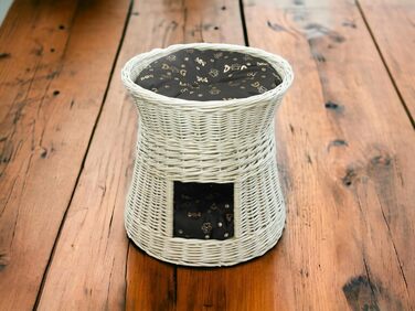 Кігтеточка-лежанка для котів: двоярусна хатинка з ротанга, 50 см, з подушкою (темно-коричнева)