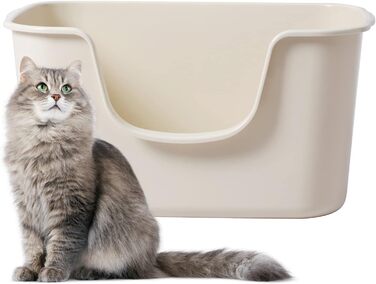 Великий відкритий лоток для котів Smart Paws Jumbo для мейн-кунів, з високими бортами, захистом від бризок, для кількох котів, кремовий