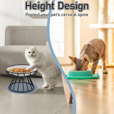 Набір мисок для котів YAYODS 3 шт. з підставкою - керамічні, підняті, з силіконовим килимком, для корму, миски для котів, миски для котів на підставці, стійкі, для миття в посудомийній машині