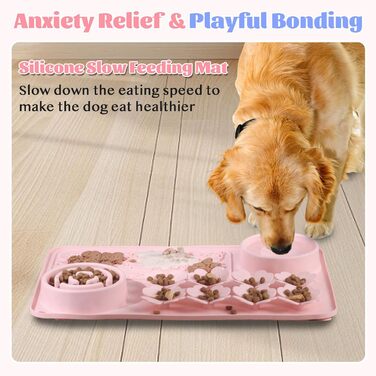 Силіконовий килимок для собак та котів - повільний годівник, килимок-головоломка, антиковзаюча поверхня, для швидких їдців, інтерактивна годівниця (рожевий)