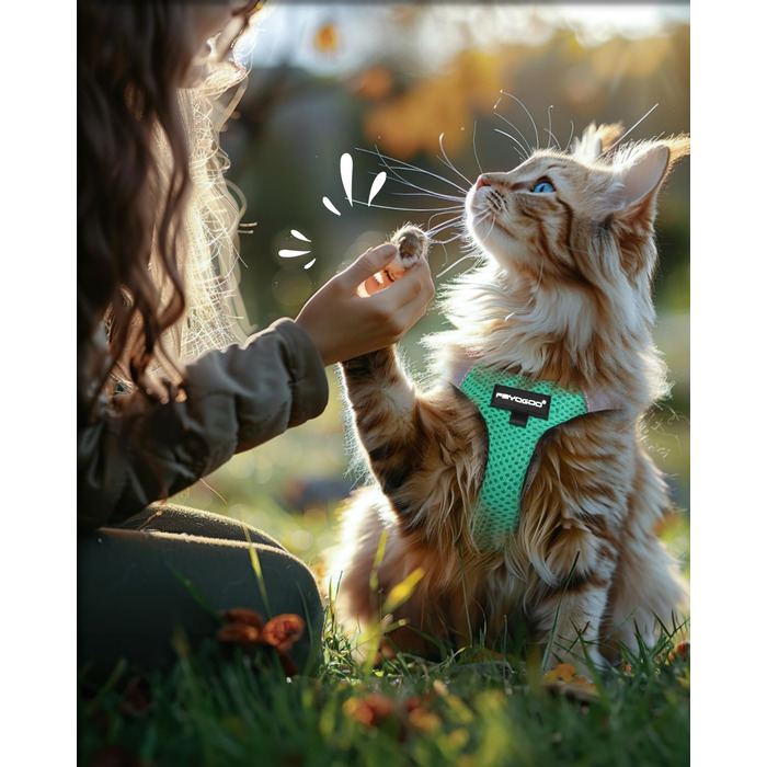 Шлейка для кота FAYOGOO анти-вислизання з повідком, шлейка для кота безпечна та регульована, повід для кота з світловідбиваючими смугами для безпеки та комфорту вночі, M (зелений, XL (1 шт.))