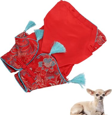 Костюм для собак та котів у китайському стилі Чеонгсам з атласу, Tang Anzug - елегантний дизайн, м'яка бавовна, святковий одяг для Різдва та вечірок (S)