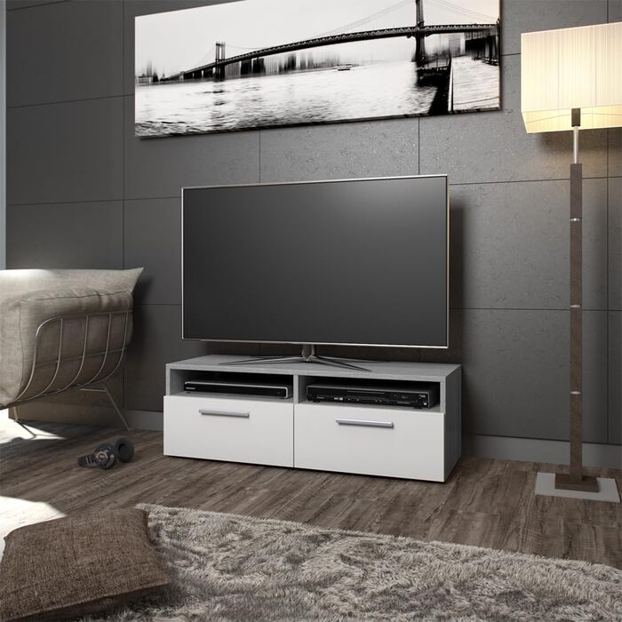 Тумба під телевізор Vicco Diego, білий глянець, 95x38 см, бетон