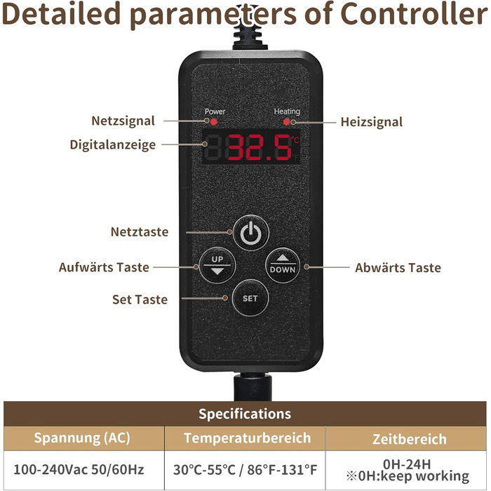 Нагрівальний килимок для тварин NAMOTEK з регулюванням температури та таймером, вологостійкий, з безпечним нагріванням, автоматичне вимкнення, 40x30 см, сірий