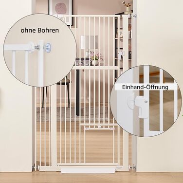 Кіт-загороджувач Unipaws для дверей та сходів, 142 см, з дверцятами для котів, ширина 95-105 см, білий