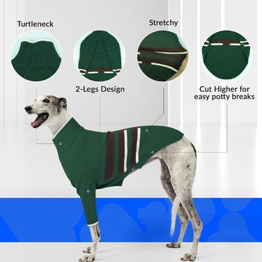 Зимний пуловер для породистих собак (Грейхаунд, Лурчер) - теплий, м'який, армійного кольору (M)