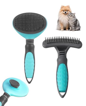 Щітка для собак та котів 2 шт. - вичісування ворсу, підшерстка, розплутування. Ідеально для довгої та короткої шерсті. Легке очищення за допомогою однієї кнопки.